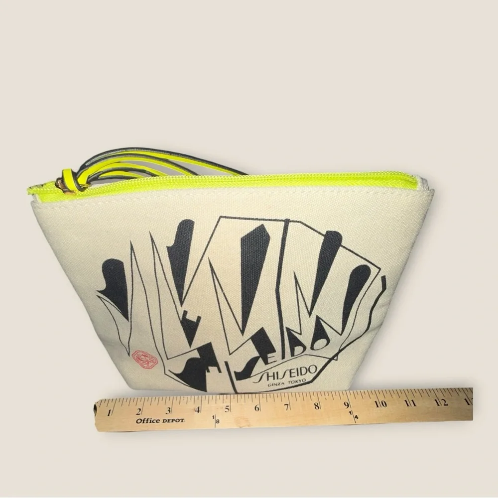 Shiseido‎ Cosmetic Bag Canvas Pouch Makeup Zipper Neon Trim Travel Case